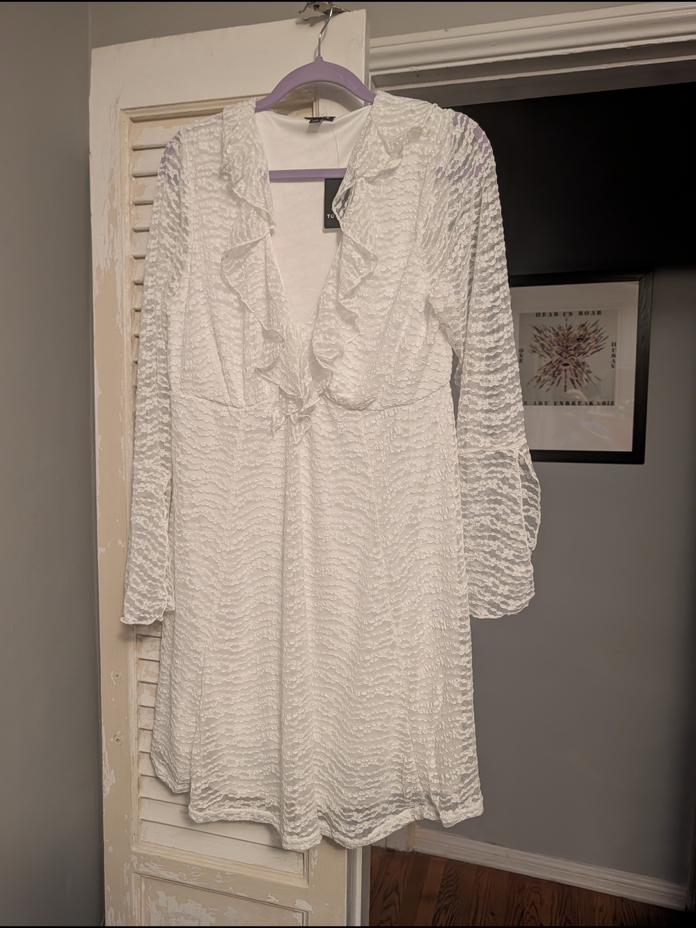torrid White Textured Ruffle V-Neck Long Sleeve Dress